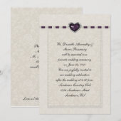 Amethyst Heart Paars Ribbon & Lace Post Wedding Kaart (Voorkant / Achterkant)