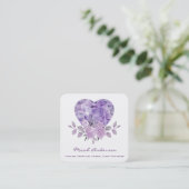 Amethyst Heart Paarse Rozen Vierkante Visitekaartje (Staand voorkant)
