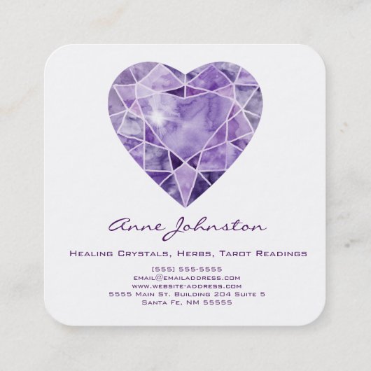 Amethyst Heart Square Visitekaartje (Achterkant)