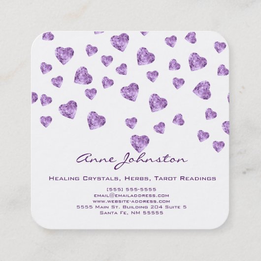 Amethyst Hearts Square Visitekaartje (Achterkant)