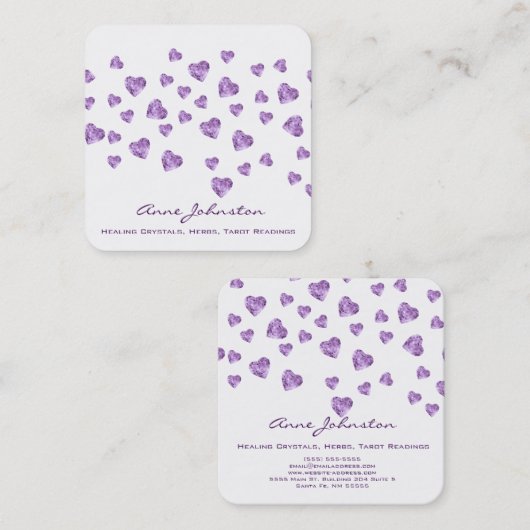 Amethyst Hearts Square Visitekaartje (Voorkant / Achterkant)