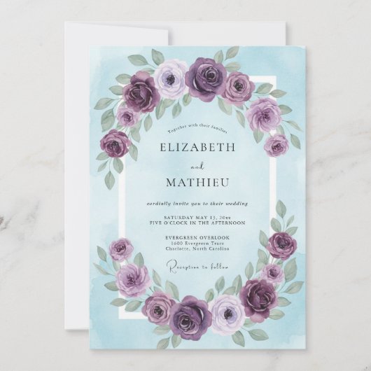 Amethyst Hemelbloemstuk Bruiloft Kaart (Voorkant)