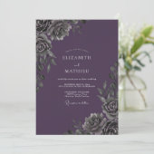 Amethyst Houtskool Loofwerk Eucalyptus Bruiloft Kaart (Staand voorkant)