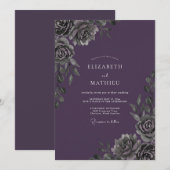 Amethyst Houtskool Loofwerk Eucalyptus Bruiloft Kaart (Voorkant / Achterkant)