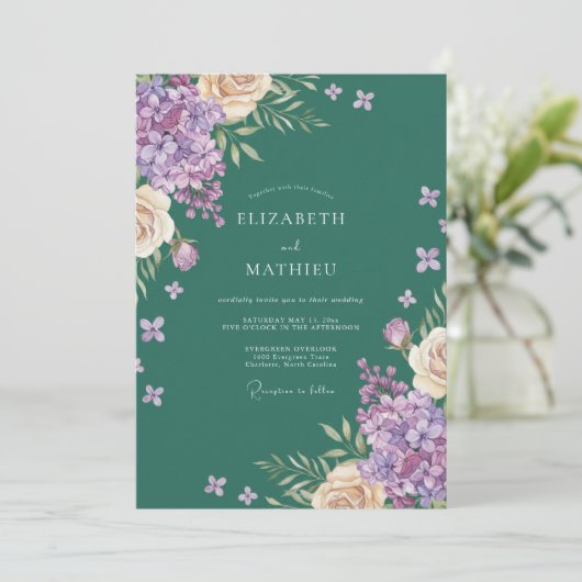 Amethyst Hydrangea Eucalyptus Bruiloft Kaart (Staand voorkant)