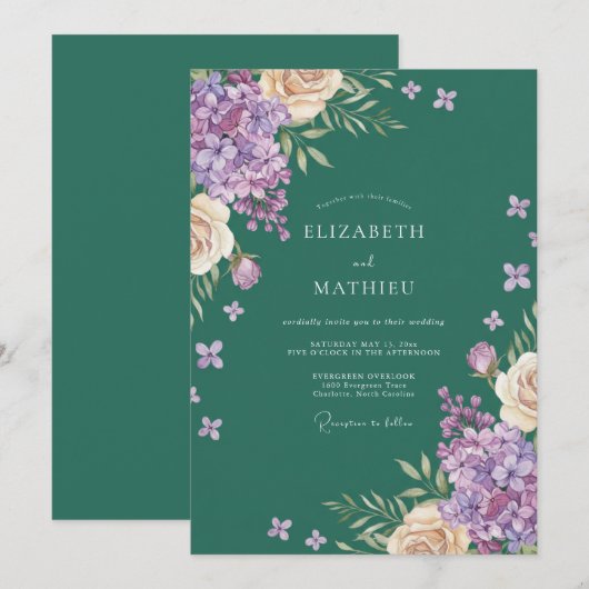 Amethyst Hydrangea Eucalyptus Bruiloft Kaart (Voorkant / Achterkant)