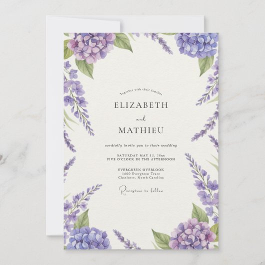 Amethyst Hydrangea Wisteria Bruiloft Kaart (Voorkant)