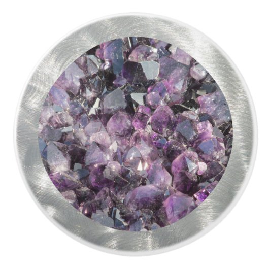 Amethyst in geborsteld metaal Lijst Keramische Knop (Voorkant)