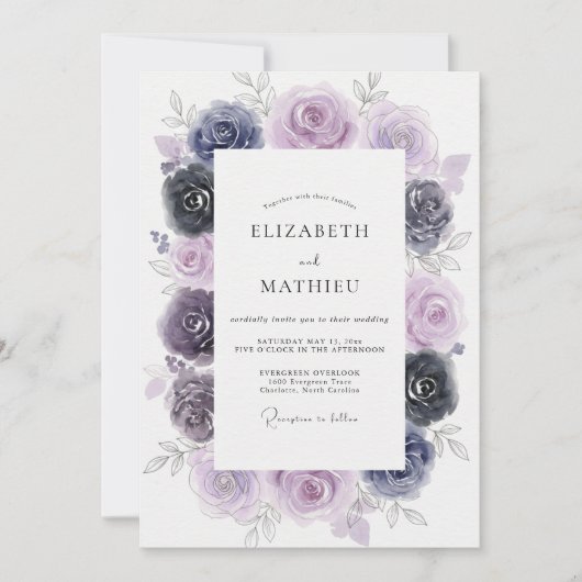 Amethyst Indigo Geschilderde Bruiloft Kaart (Voorkant)