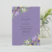 Amethyst Iris Loofwerk Eucalyptus Bruiloft Kaart (Staand voorkant)
