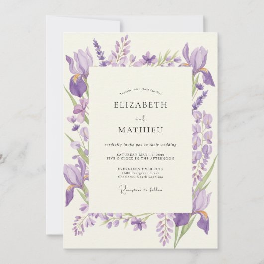 Amethyst Iris Paarse Eucalyptus Bruiloft Kaart (Voorkant)