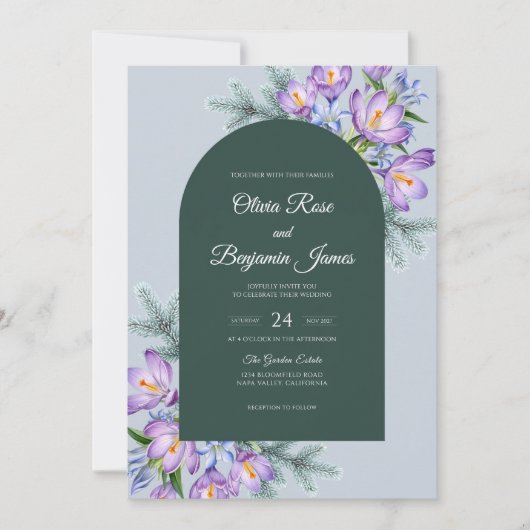 Amethyst Iris Smaragd Eucalyptus Bruiloft Kaart (Voorkant)