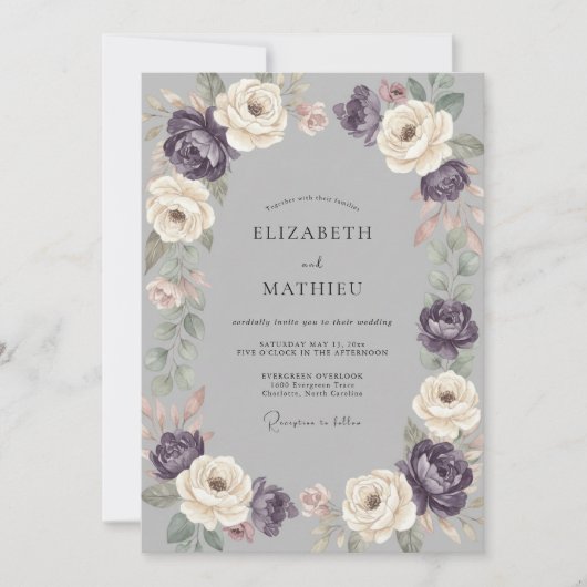 Amethyst Ivory Bloem Bruiloft Kaart (Voorkant)
