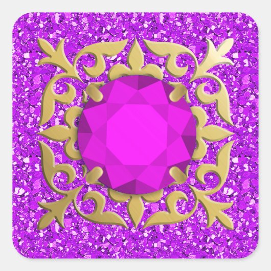 Amethyst-juwel met troebele achtergrond vierkante sticker (Voorkant)