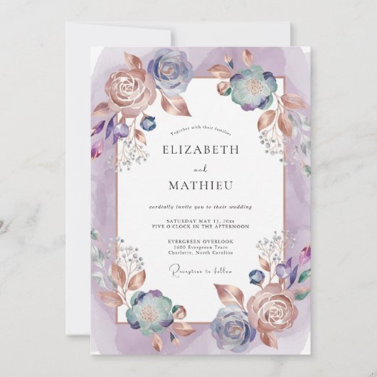 Amethyst Koper Ranunculus Eucalyptus Bruiloft Kaart (Voorkant)