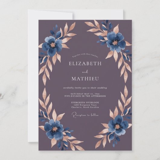 Amethyst Koperblad Eucalyptus Bruiloft Kaart (Voorkant)