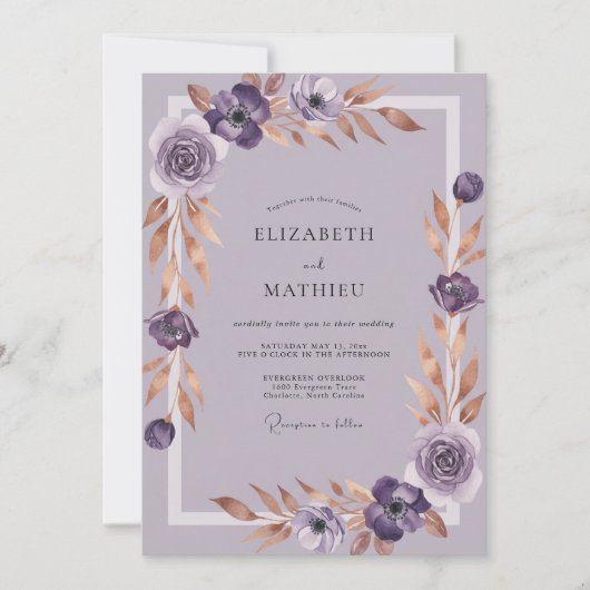 Amethyst Koperen Bloem Huwelijk Kaart (Voorkant)
