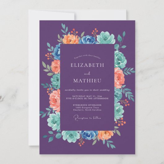 Amethyst Koraal Ranunculus Eucalyptus Bruiloft Kaart (Voorkant)