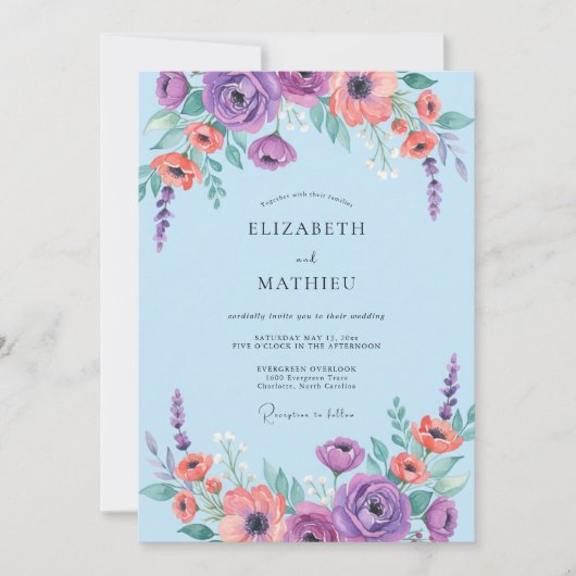 Amethyst Koraal Ranunculus Grijs Eucalyptus Bruilo Kaart (Voorkant)