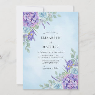Amethyst Korenbloem Hydrangea Eucalyptus Bruiloft Kaart