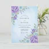Amethyst Korenbloem Hydrangea Eucalyptus Bruiloft Kaart (Staand voorkant)