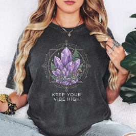 Amethyst Kristal Geometrisch 'Houd Je Vibe Hoog' T-shirt