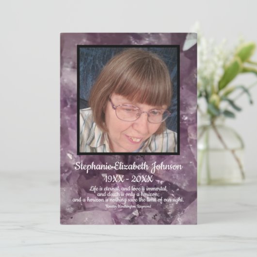 Amethyst-kristalfoto's en citaat programmakaart (Staand voorkant)
