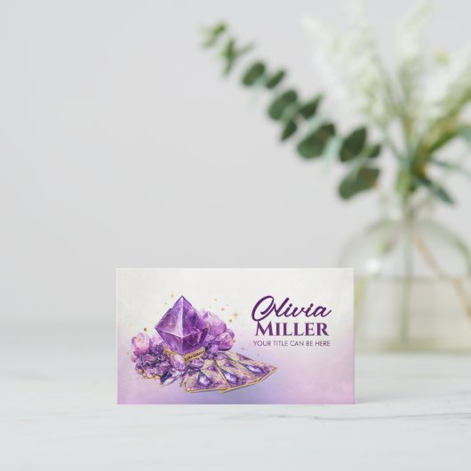 Amethyst Kristallen en Tarot / Oracle kaarten Visitekaartje (Staand voorkant)