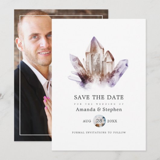 Amethyst Kristallen Trouwfoto Save The Date (Voorkant / Achterkant)