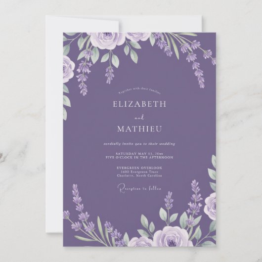 Amethyst Lavendel Bladrijk Bruiloft Kaart (Voorkant)
