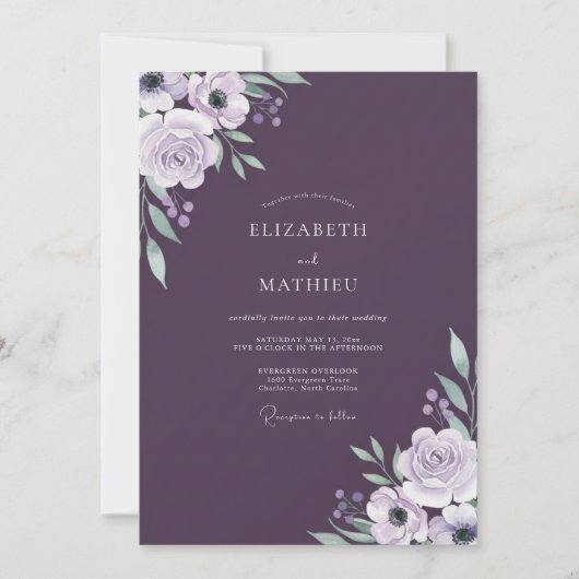 Amethyst Lavendel Wilde Bloem Bruiloft Kaart (Voorkant)
