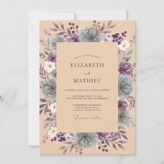 Amethyst Leiste Bloem Huwelijk Kaart (Voorkant)