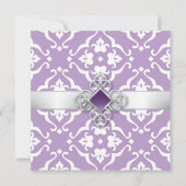 Amethyst Lelie Damast Bloemen Bruiloft Kaart (Voorkant)
