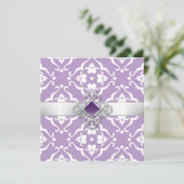 Amethyst Lily Damask Floral Wedding Kaart (Staand voorkant)
