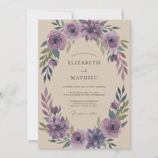 Amethyst Loofwerk Eucalyptus Bruiloft Kaart (Voorkant)