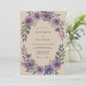 Amethyst Loofwerk Eucalyptus Bruiloft Kaart (Staand voorkant)