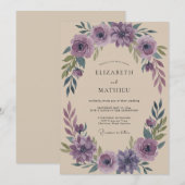 Amethyst Loofwerk Eucalyptus Bruiloft Kaart (Voorkant / Achterkant)