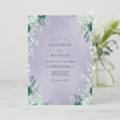 Amethyst Loofwerk Gedempte Eucalyptus Bruiloft Kaart (Staand voorkant)