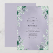 Amethyst Loofwerk Gedempte Eucalyptus Bruiloft Kaart (Voorkant / Achterkant)