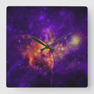 Amethyst lucht, Gouden Planeet & Nevel Wandklok