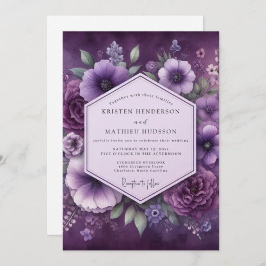 Amethyst Luminous Bloom Wedding Kaart (Voorkant / Achterkant)