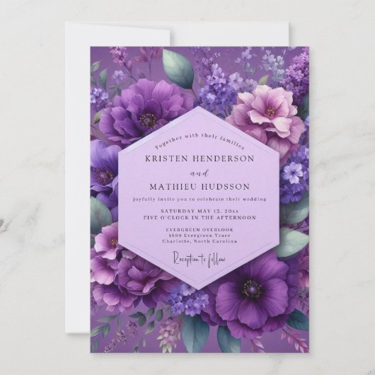 Amethyst Lush Floral Wedding Kaart (Voorkant)