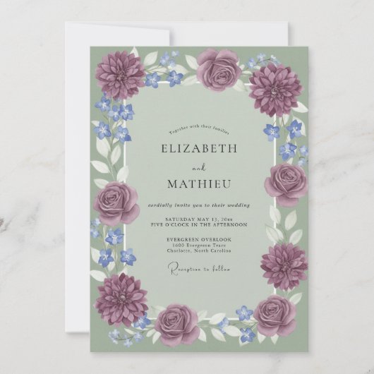 Amethyst Maagdenpalm Dahlia Bruiloft Kaart (Voorkant)