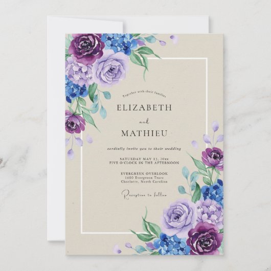 Amethyst Maagdenpalm Hortensia Eucalyptus Bruiloft Kaart (Voorkant)