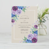 Amethyst Maagdenpalm Hortensia Eucalyptus Bruiloft Kaart (Staand voorkant)