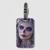 Amethyst Maan Calavera – Paarse Dag van de Doden Bagagelabel (Voorkant (verticaal))