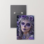 Amethyst Maan Calavera – Paarse Dag van de Doden Button (Voorkant / Achterkant)