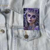 Amethyst Maan Calavera – Paarse Dag van de Doden Button (Insitu)