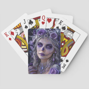 Amethyst Maan Calavera – Paarse Dag van de Doden Pokerkaarten