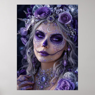 Amethyst Maan Calavera – Paarse Dag van de Doden Poster